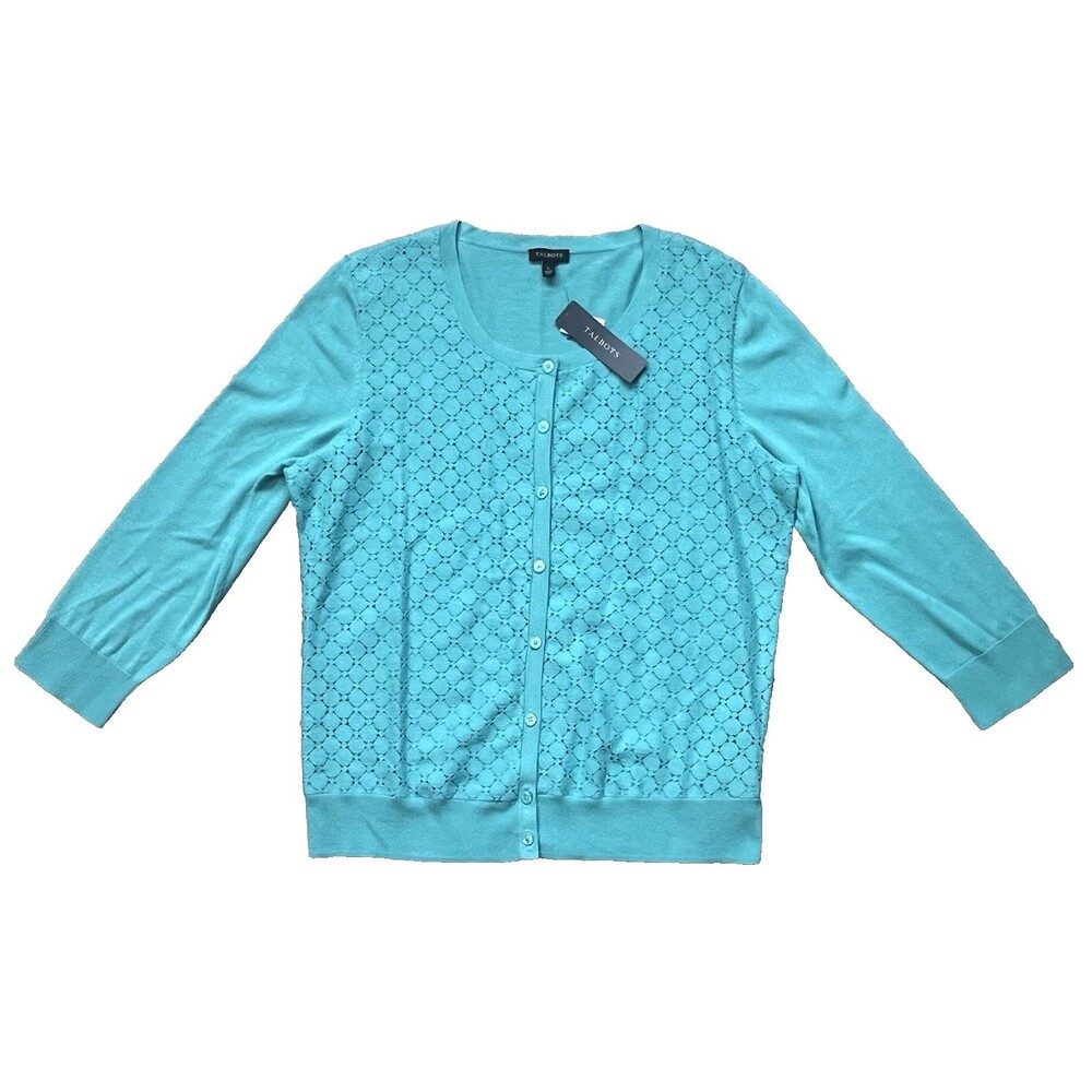 NWT Talbots Green Cardigan Sweater with Overlay Size Large CottageCore